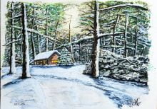 Sketch: Huisje in bos (winter)